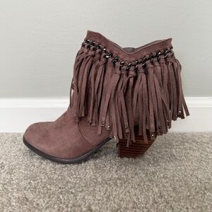 Brown Fringe Western Ankle Boots